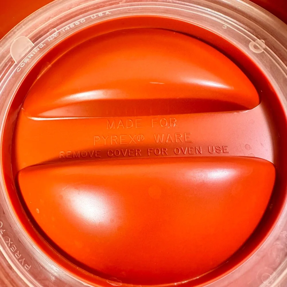 Vintage Pyrex 7080-C Clear Glass Storage Bowl‎ with Orange Lid Retro USA Made